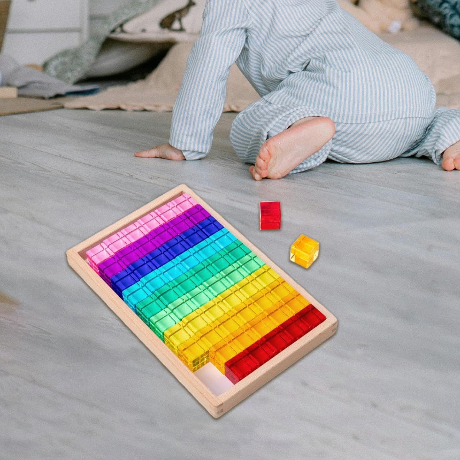 Bloques de Construcción Sensoriales, 60 Cubos Acrílicos 2.5cm, Juguetes Educativos para Apilar y Clasificar, Aprendizaje de Colores
