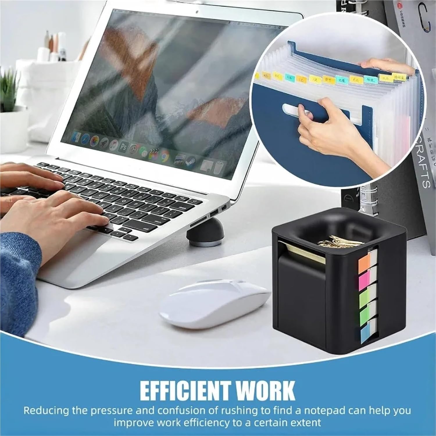 Sticky Note Holder Black 5in1 Sticky Note Dispenser and Holder with Pop Up Notes Transparent Tabs Magnetic Paper Clip Roll Multifunc