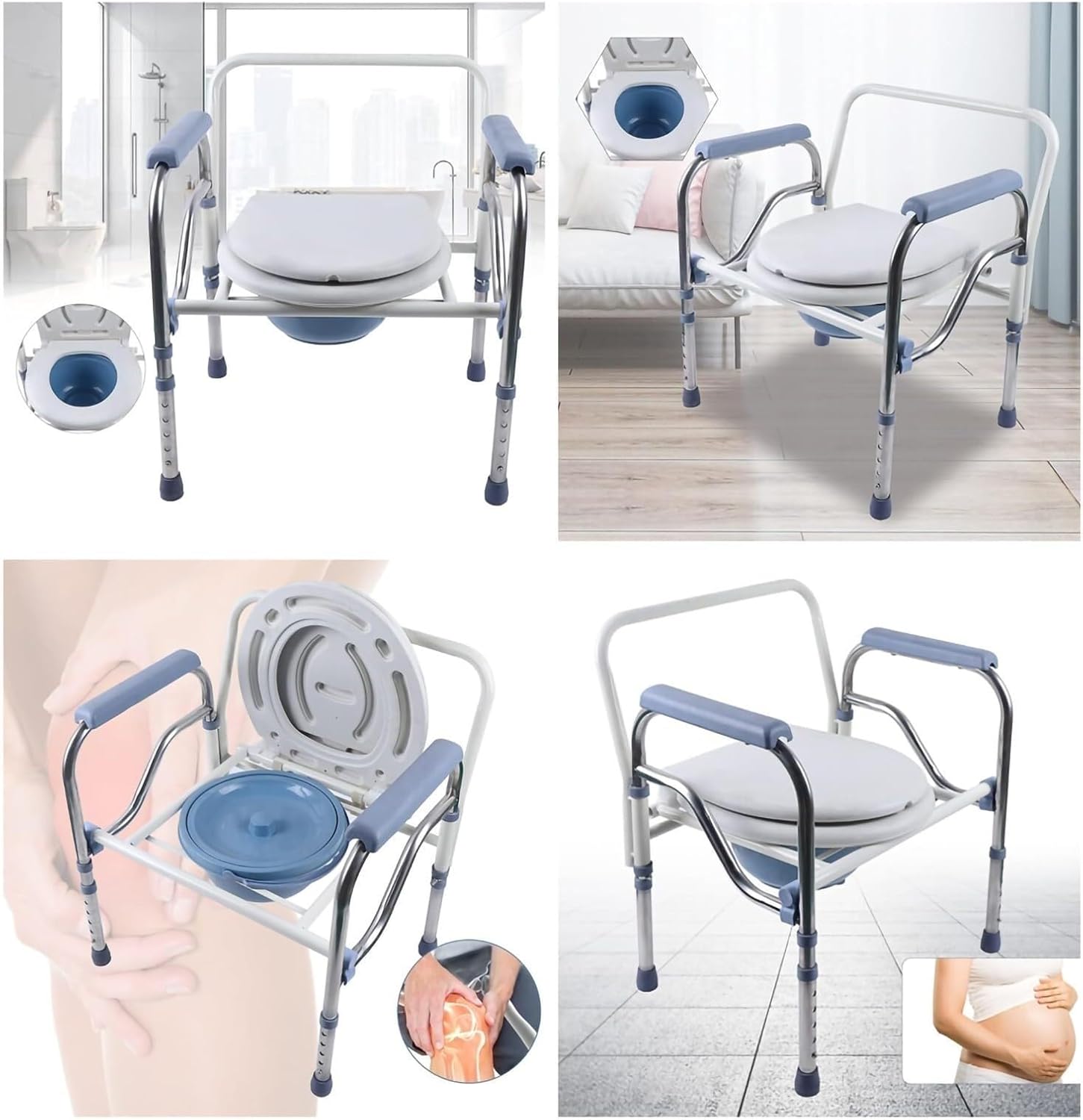 Height Adjustable Bedside Commode Chair, Foldable Commode Chair, Suitable for Elderly People to fold, Provide Stable Support for The Elderly and Disabled