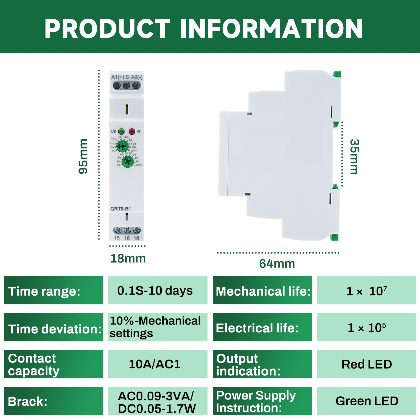 Buyweek GRT6-B1 przekaźnik czasowy przekaźnik czasowy mały przekaźnik opóźnienia wyłączania typ szyny DIN AC/DC24V-240V