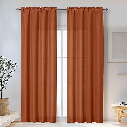 Miniatura 70 de OWENIE Bob Linen Cortinas de Lino de 96 Pulgadas Extra Largas Juego de 2 Paneles para Sala de Estar Dormitorio, Filtrado de Luz Cortinas de Ventana