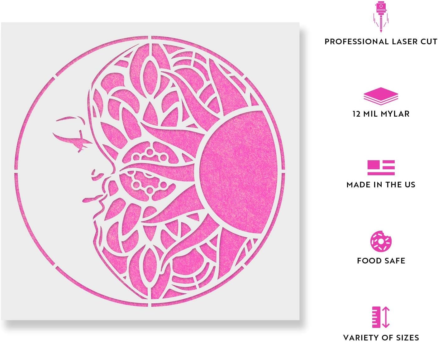 Mandala Sun and Moon Stencil - Sun and Moon Mandala Templates, Boho Stencils