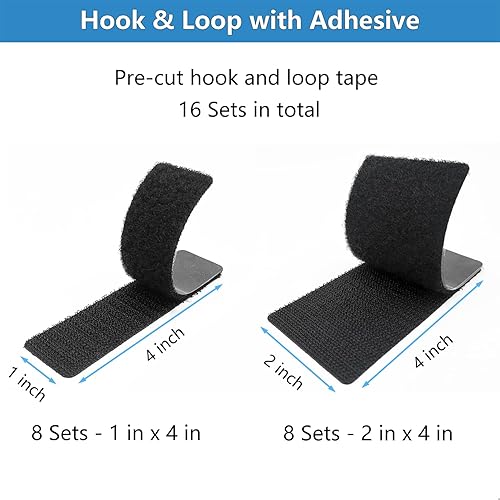 Miniatura 2 de Matenf Tiras de gancho y bucle con adhesivo, combinación de 1 x 4 pulgadas y 2 x 4 pulgadas, excelente agarre, resistente, cinta de montaje, cinta