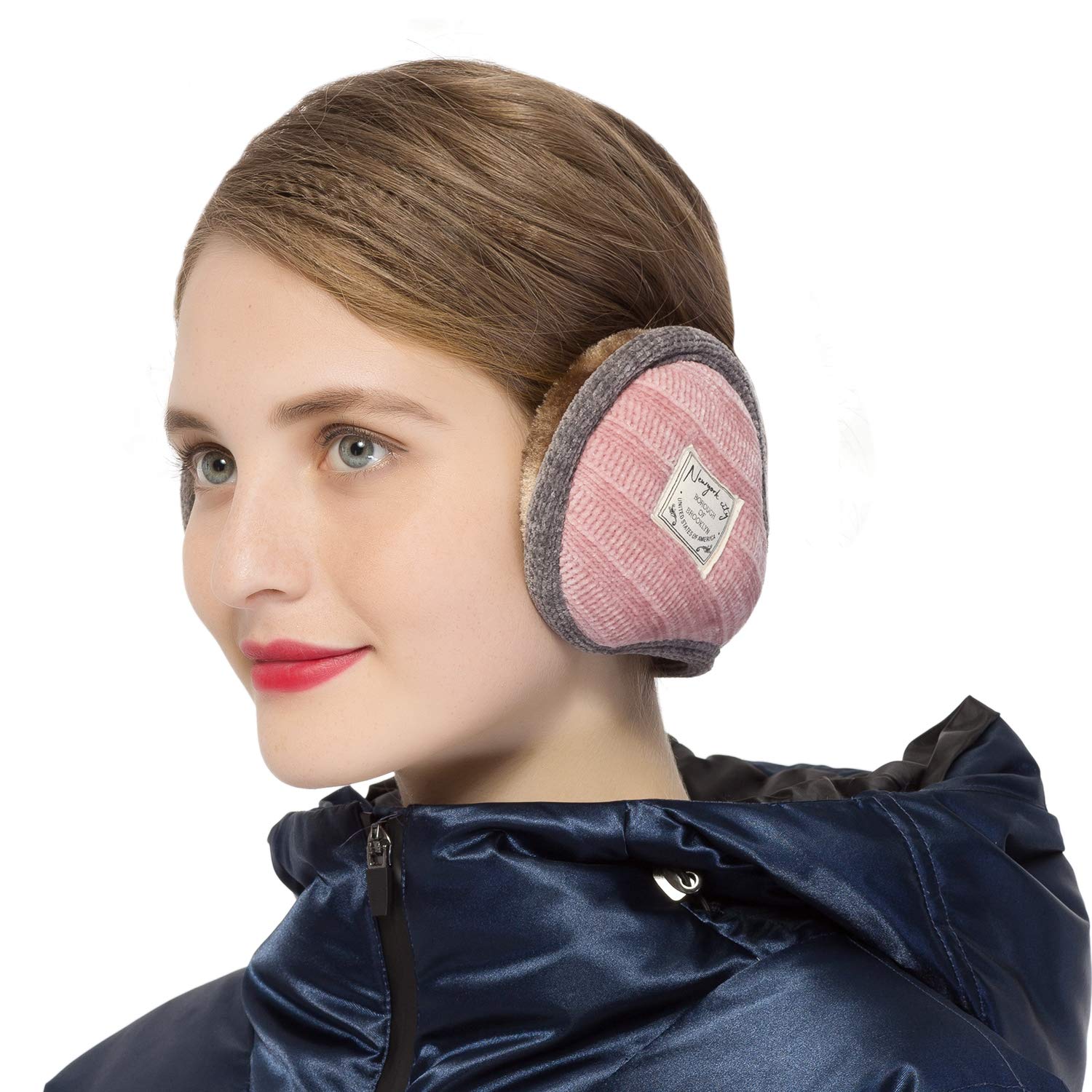 SurblueUnisex Warm Knit Earmuffs Ladies Outdoor Cashmere Winter Pure Color Fur Earwarmer