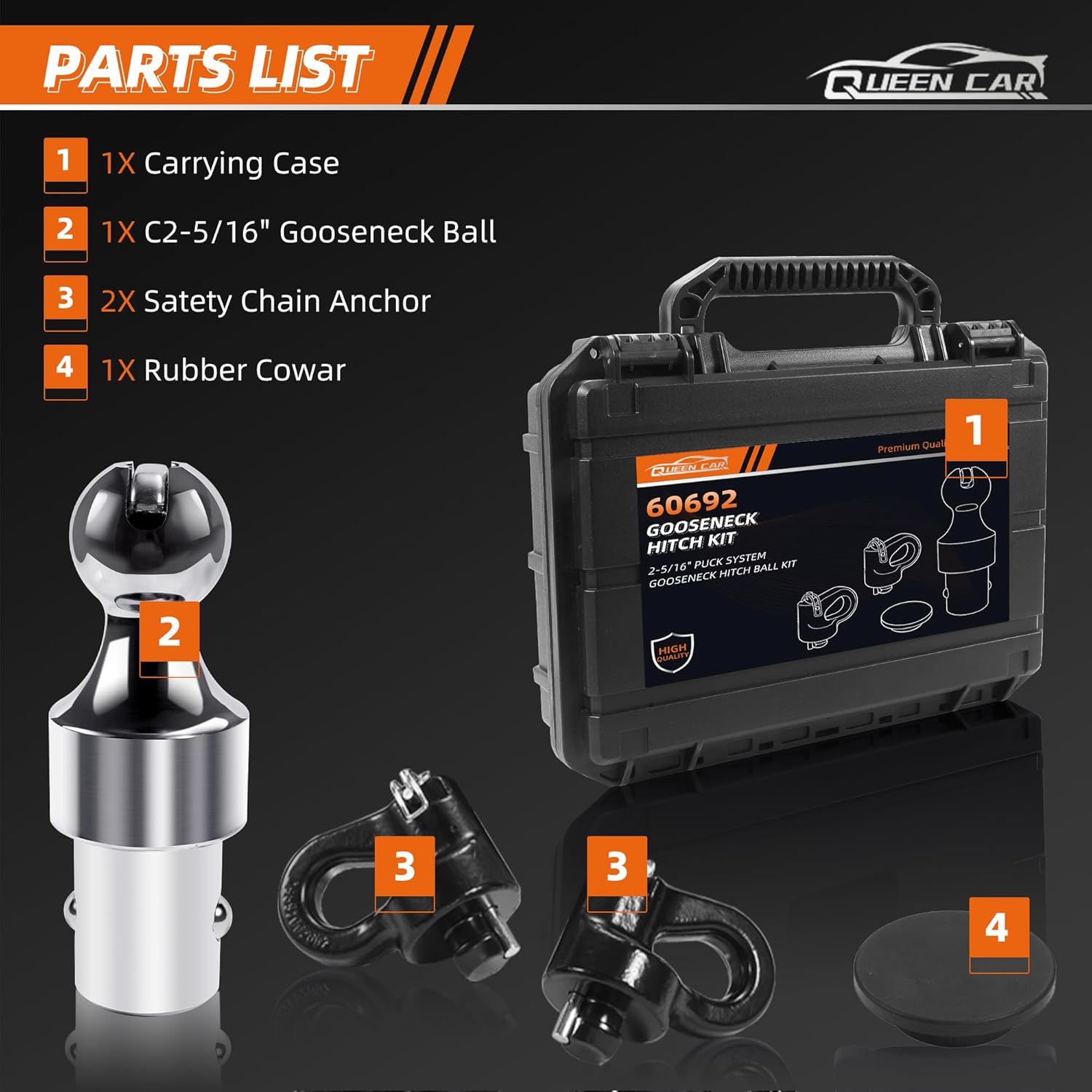 60692 Gooseneck Hitch Kit, 2-5/16 Gooesneck Ball Fits Ford 2013-2026 Ford F250 F350 F450, 2016-2026 Chevrolet Silverado, GMC Sierra & Titan XD，30000 lbs GTW/ 7500 lbs VTW，2 Safety Chain