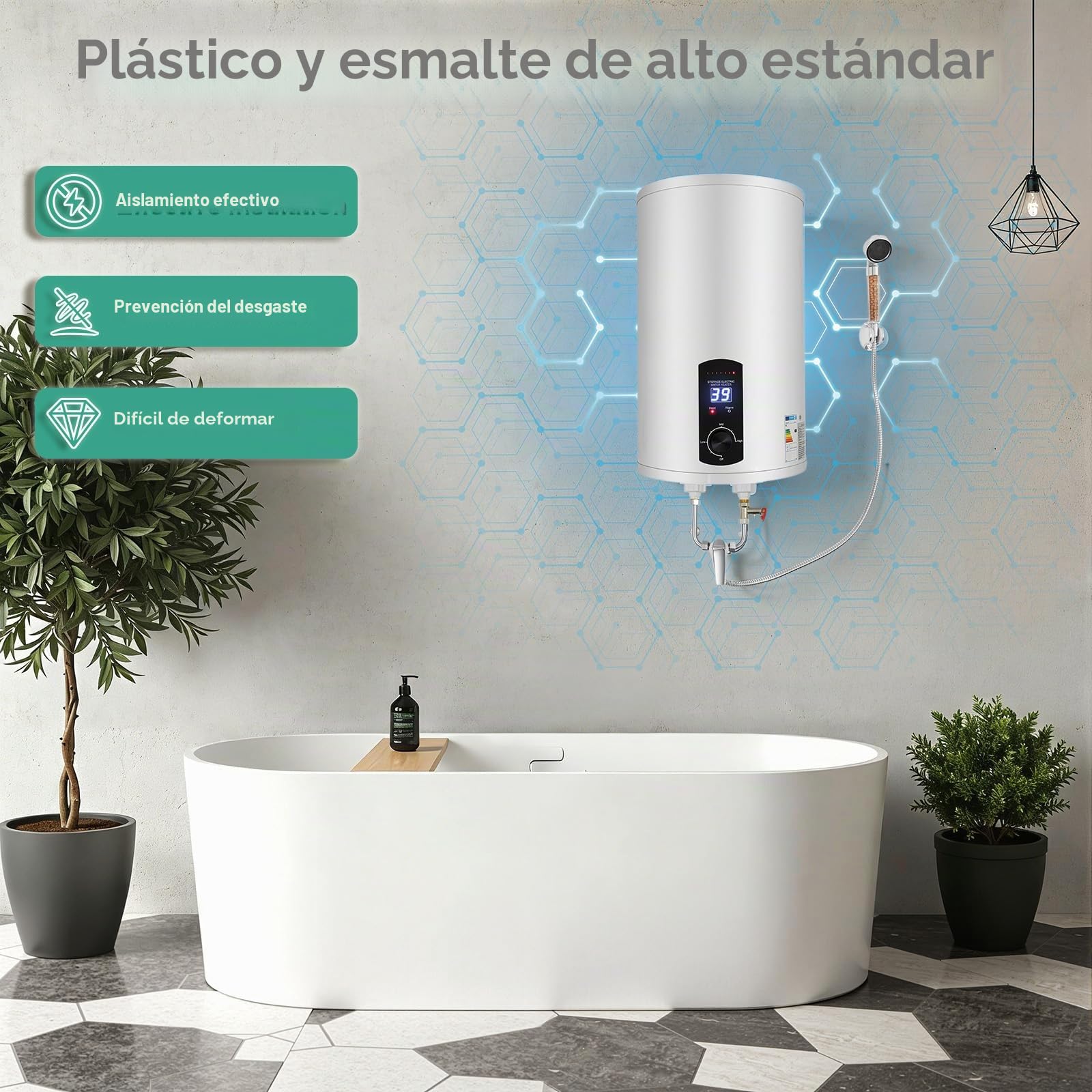 Calentador de agua eléctrico, compacto, 50 L, 80 L, 100 L, 120 L, 2000 W, IPX4, 25-75 °C, con ducha de mano y grifo para cocina y baño (50 L)