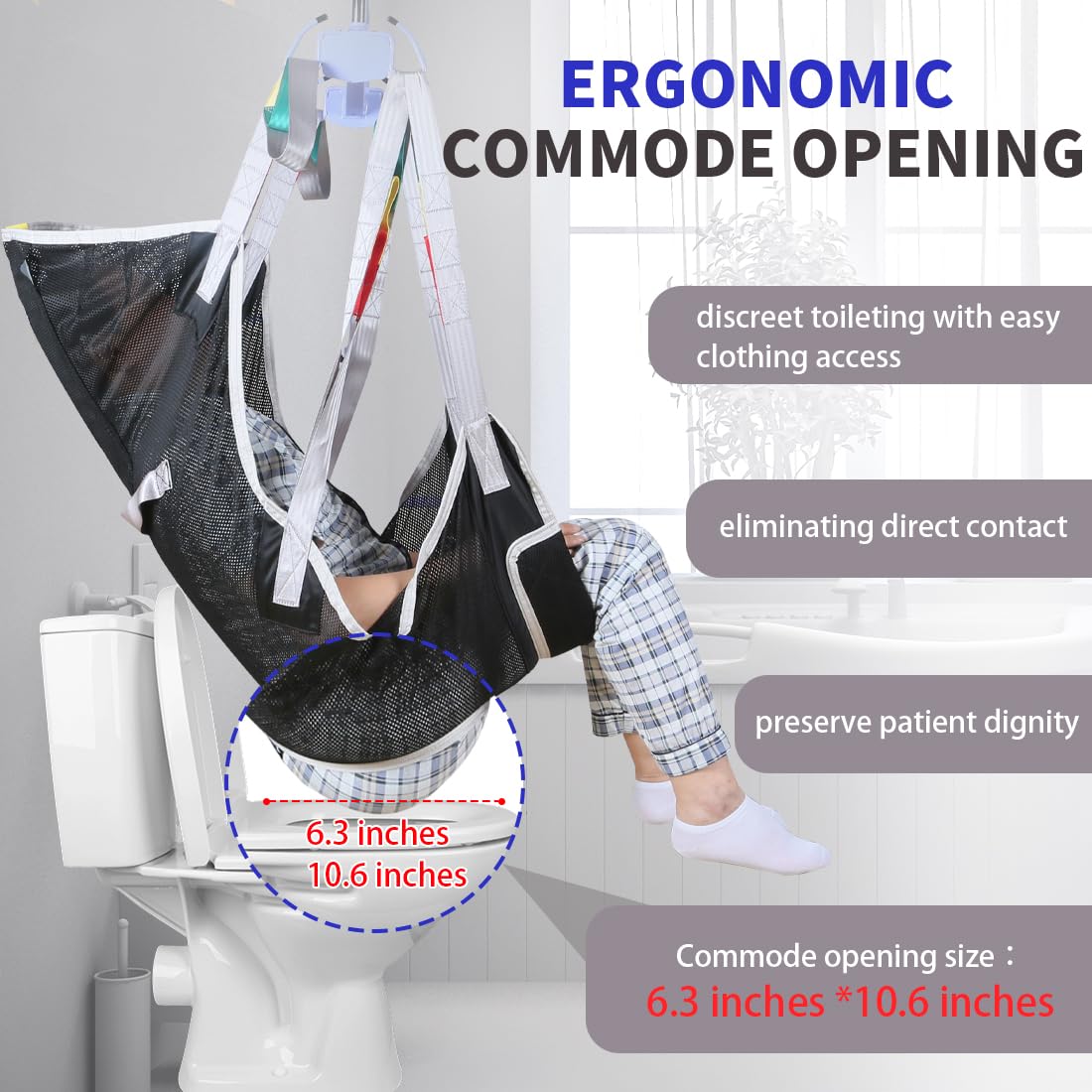 Eslinga universal de 6 puntos de elevación para pacientes de cuerpo completo, malla transpirable y apertura de cómoda, apto para elevadores, capacidad de peso segura de 500 libras (pequeño)