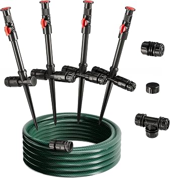 Flexible Sprinkler System, Above Ground DIY Irrigation Kit | Multi-Adjustable Lawn Sprinkler Set, Ideal for Plant and Flower Bed Watering, 50ft Garden Hose Included