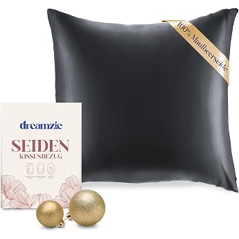 Dreamzie - Silk Pillowcase 80 x 80 cm - 100% Silk - Dark Grey | Oeko-Tex certified, with zip, silk pillowcase, 100% mulberry 