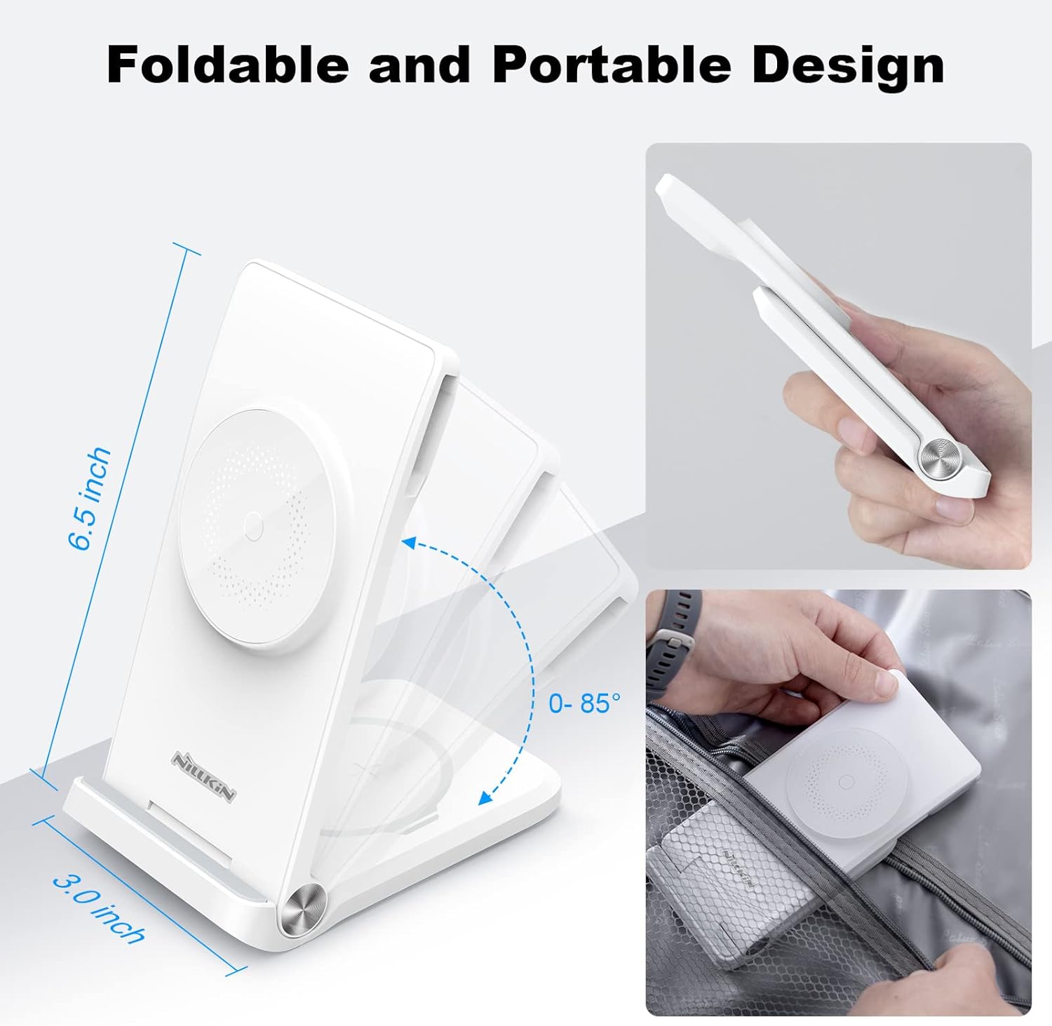Nillkin 3 in 1 Charging Station for Apple Devices, Foldable&Portable Magsafe Charger Stand for iPhone 15/14/13/12 Pro Max/Pro, Only for Apple Watch Ultra/8/7/SE/6/5/4/3/2, for AirPods