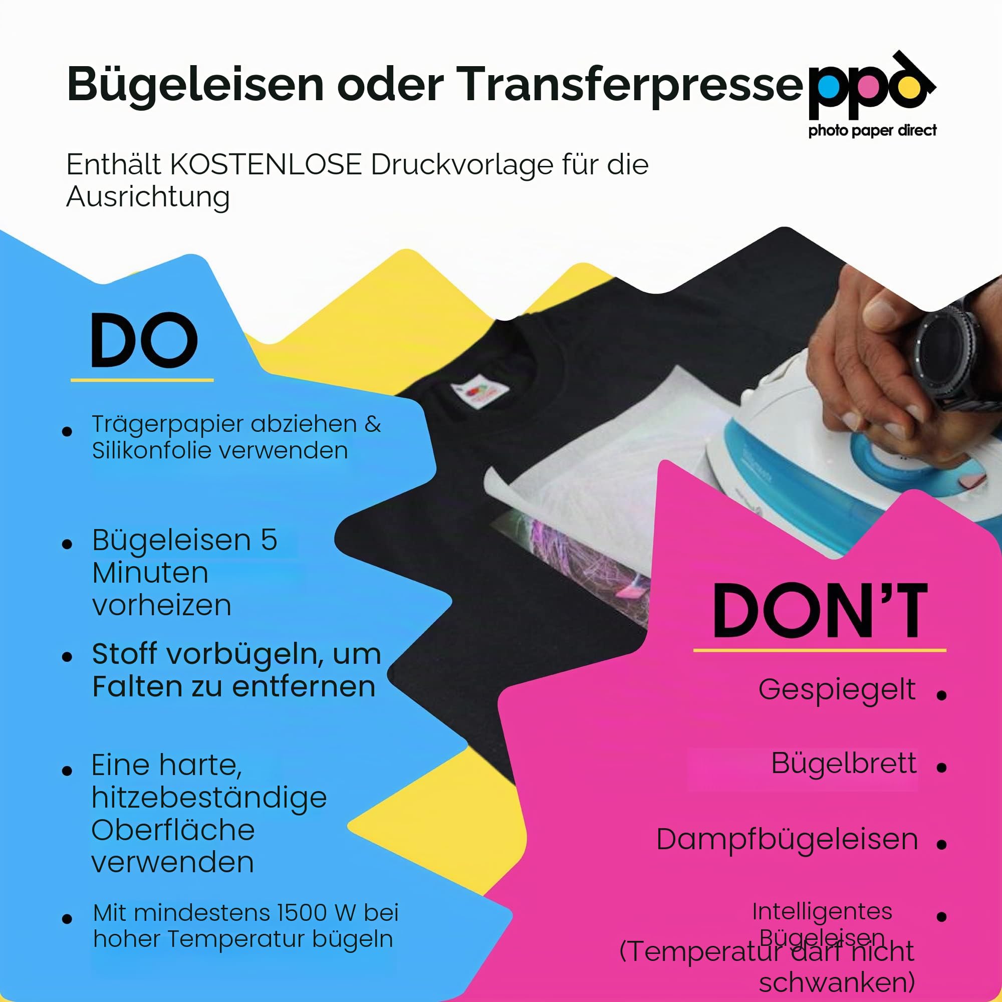 PPD 50 Blatt A4 Premium Transferpapier Inkjet für Helle Textilien