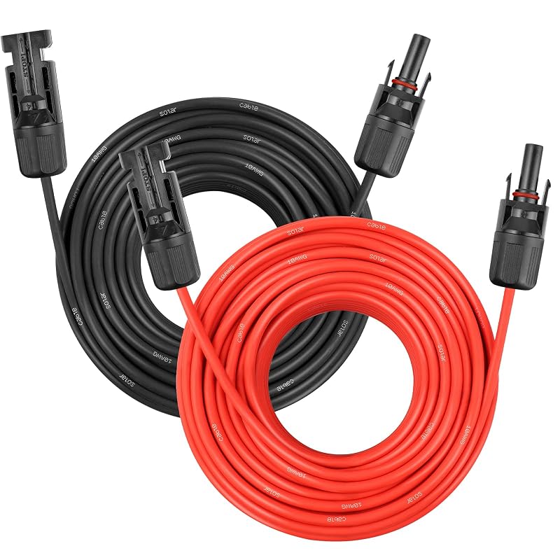 Cabo de Extensão para Painel Solar YDDECW 10AWG com Conectores MC4 Macho e Fêmea, 30,48 m, Vermelho e Preto