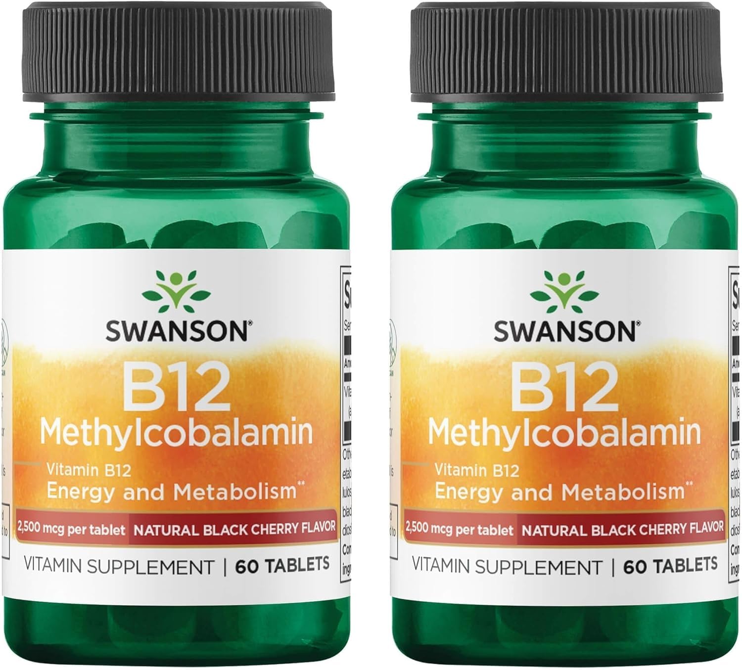 Swanson B12 Methylcobalamin, 2,500 mcg, 60 Tablets, Black Cherry, 2 Pack 60 Count (Pack of 2)