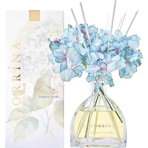 COCORRÍNA Reed Diffuser - 8.5 Oz Cashmere Vanilla Reed Diffuser with 8 Sticks for Home Bathroom Shelf Decor (Simple Luxe Collection)