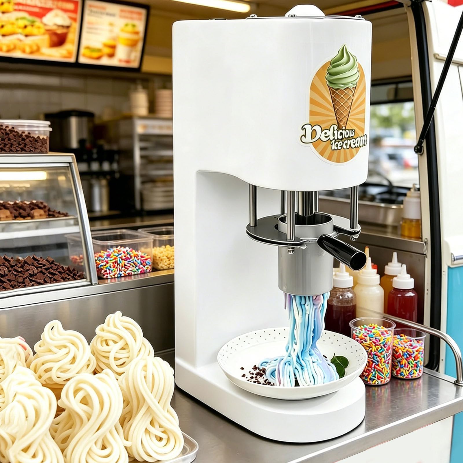 Ghygetrich Ice Cream Maker, Soft Serve Ice Cream Machine Soft Ice Cream Machine Soft Ice Cream Maker White