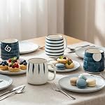 DEAYOU Ensemble de 4 Tasses à café de porcelaine, 500 ml/17 Oz tasses à café en céramique avec poignées, grandes tasses de thé peintes à la main pour cappucino, lait, latte, cacao, boissons chaudes ou froides, micro-ondes & Lave-vaisselle sans danger