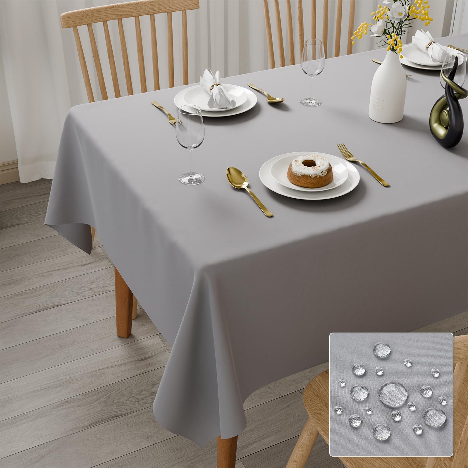 Nappe anti-taches rectangulaire et lavable en tissu gris de 150x300cm