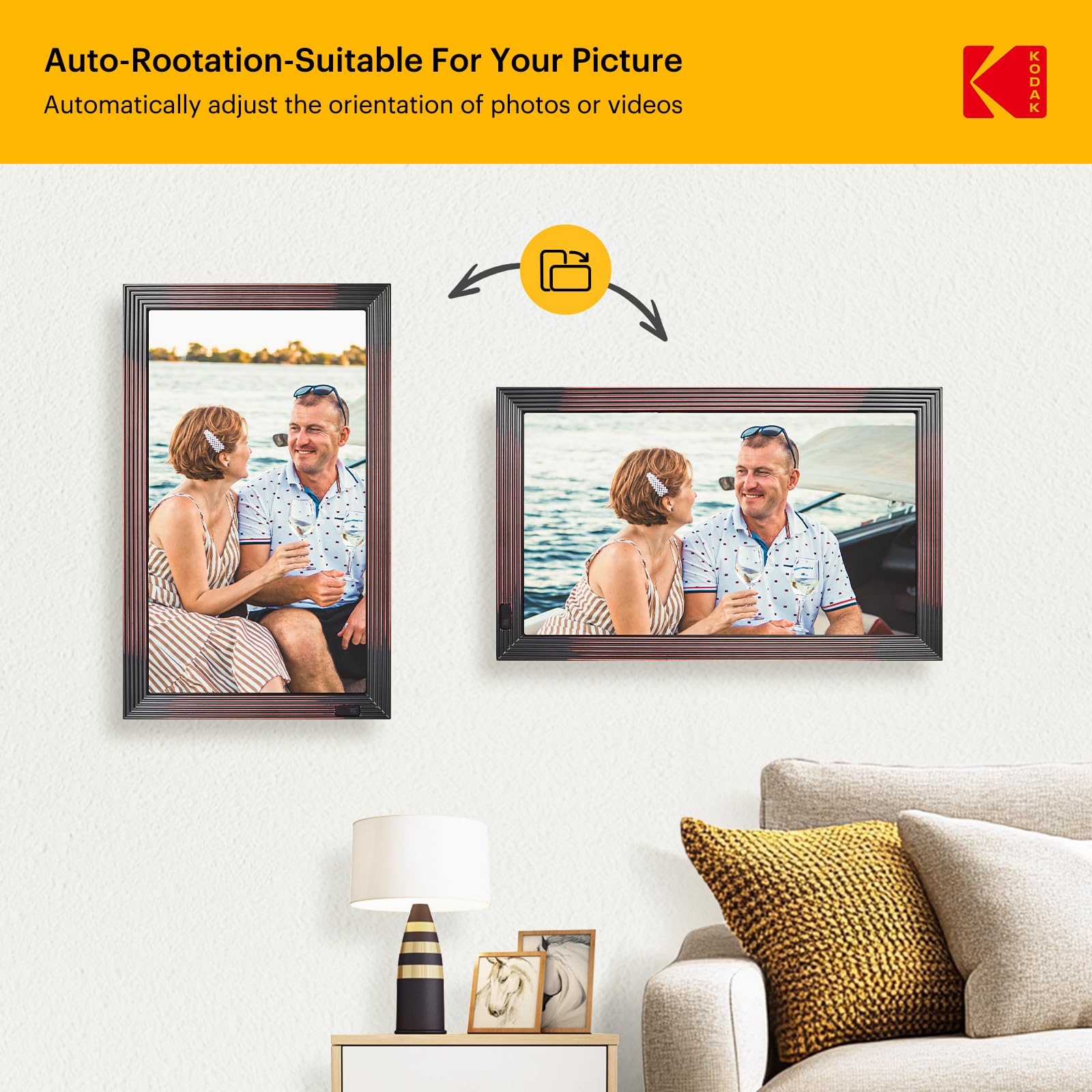 KODAK Cadre Photo Numérique Connecté WiFi, Cadre Numerique Photo Grand Format, 21.5 Pouces FHD IPS Écran, 32Go Mémoire, Partagez des Photos/Vidéos via App, Rotation Automatique, Détecteur de Mouvement