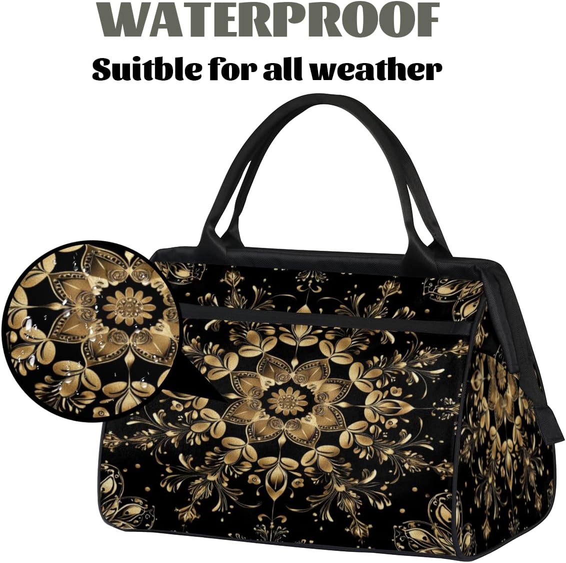 Carpet Gold Mandala Small Overnight Weekender Tote Bag for Women Men Foldable Travel Duffel Bags Lightweight Sports Gym Bag Waterproof Carry On Luggage Weekender Bag for Traveling Gifts