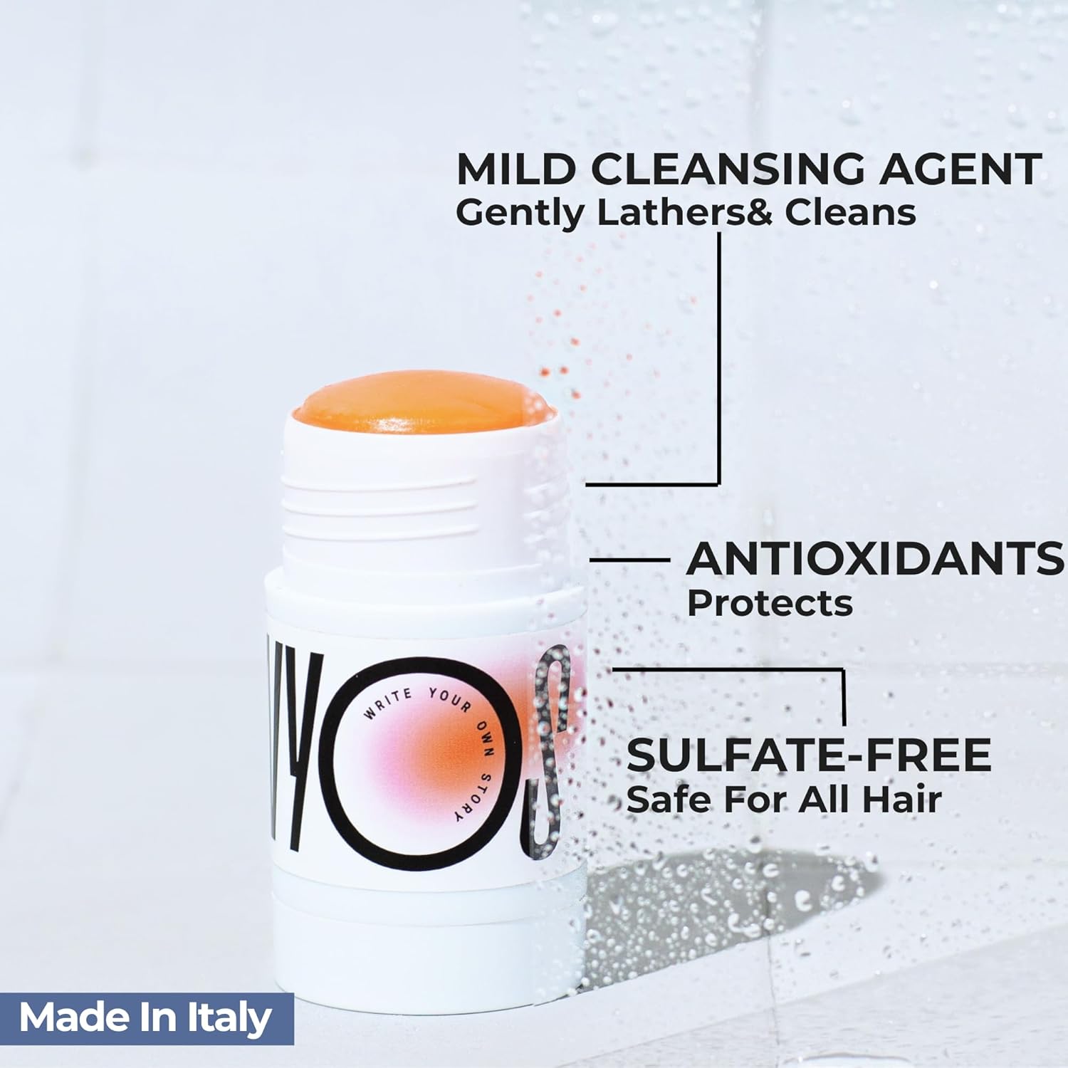 WYOS Solid Shampoo Stick, Light Bergamot & Mint, Vegan, Scented, Travel Size, Not Tested On Animals, Cruelty, Sulfate, Paraben-free, Long-lasting, Great for Travel, Massages Scalp, Cleanses