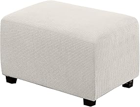 BXFUL Housse Ottoman Housse de Protection pour Repose-Pieds rectangulaire Housse de Pouf Extensible Housse de Ottoman canape Pouf rectangulaire (X-Large,Dents Blanches)
