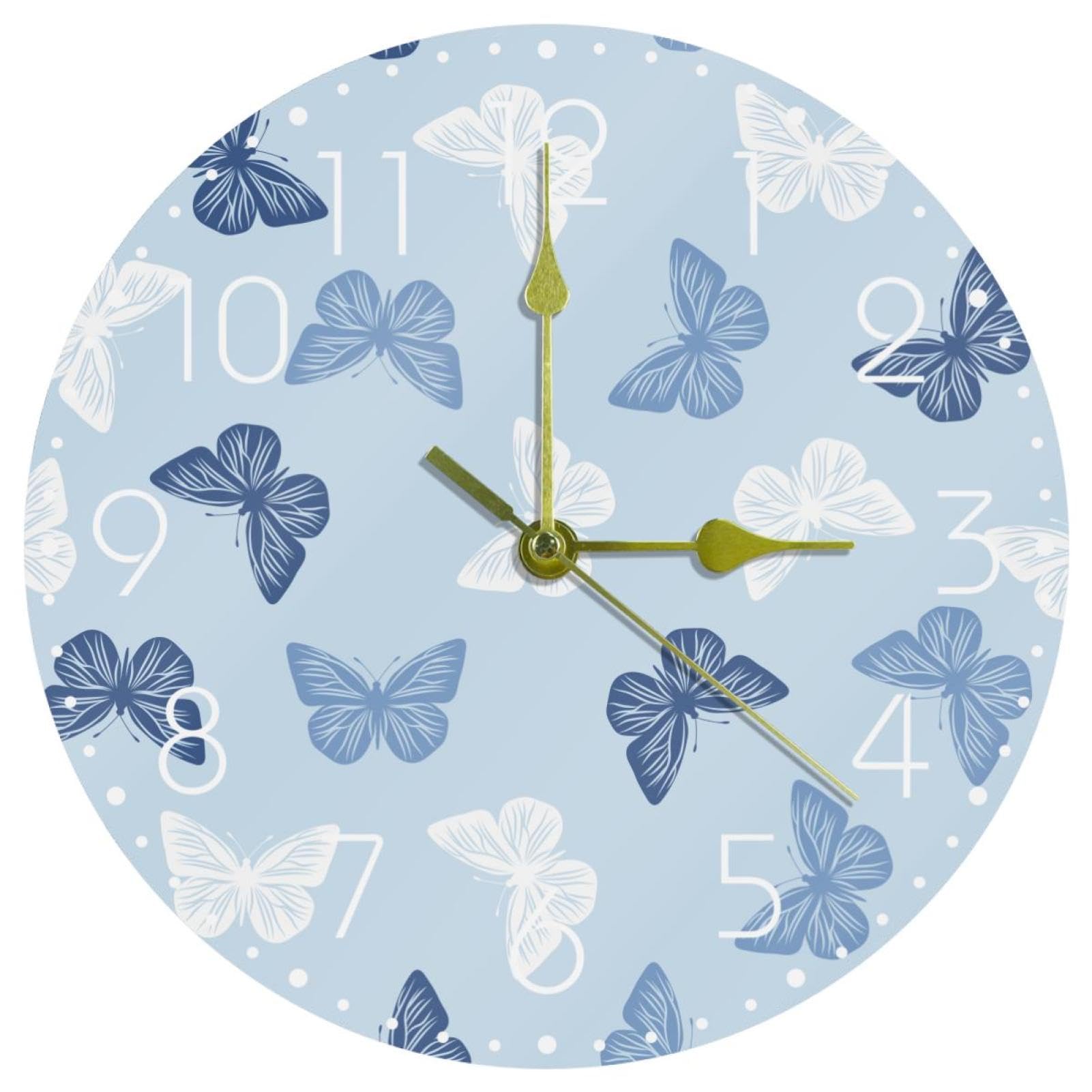 Horloge murale pour salon décoration papillon bleu montre ronde pour chambre