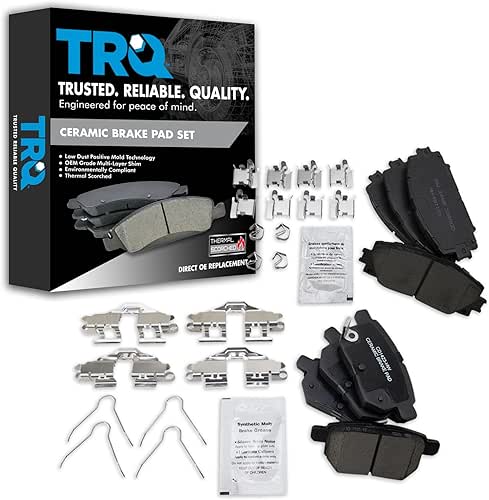 TRQ Front and Rear Ceramic Brake Pad Set Compatible with