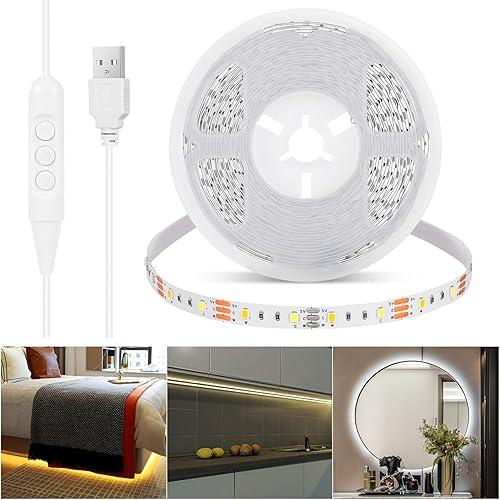 LED Strip Lights for TV, 16.4FT Lights Bar Flexible Lights with Self-Adhesive Dimmable LED Light Strips 2800K-6500K Warm to Daylight White for Stairs, Wardrobe, Kitchen, Mirror, Bedroom, Bar Cabinet