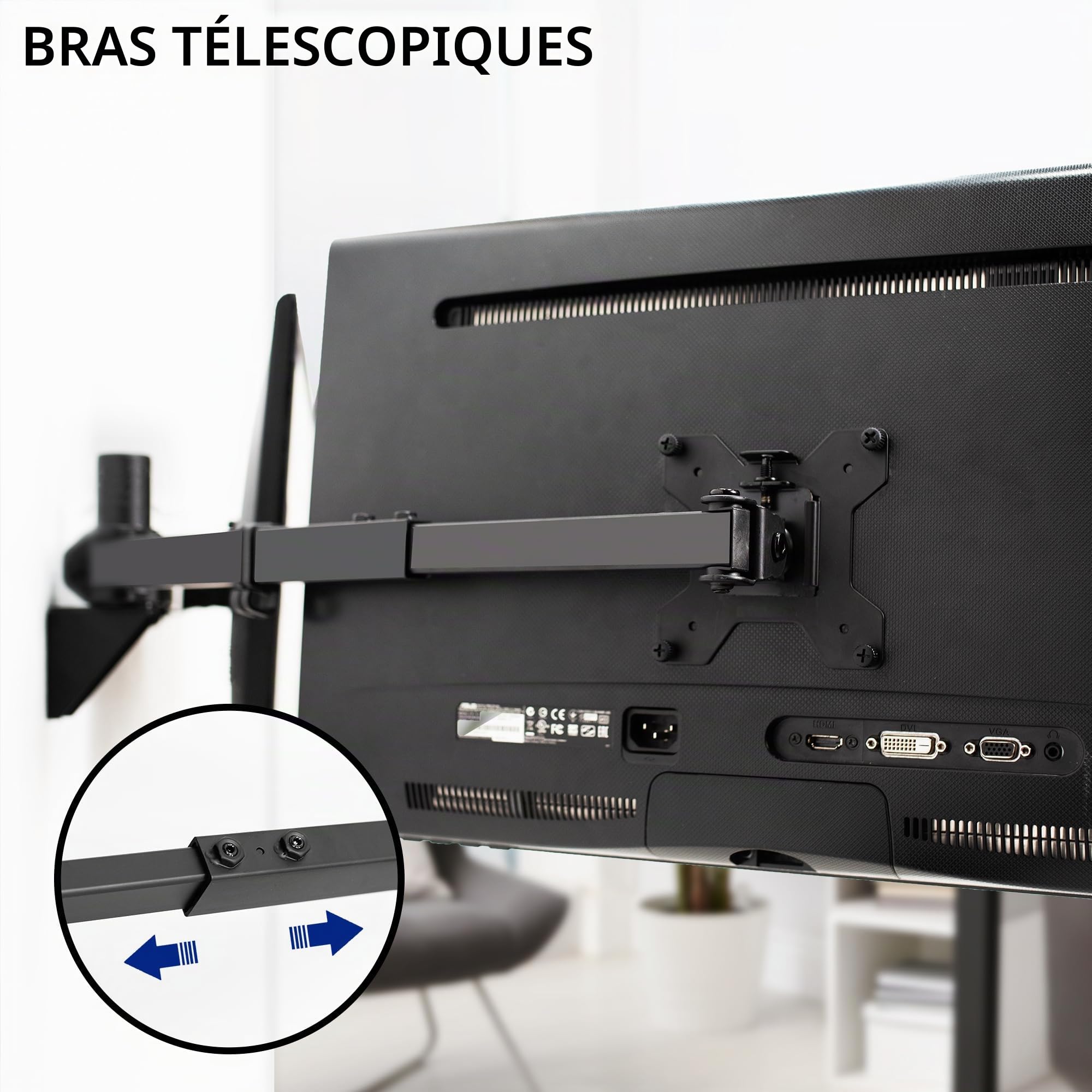 VIVO Support Mural sur Élisable Premium pour 2 Écrans LCD LED 21-32 Pouces, Bras Télescopiques Résistants, Montage Encastré, Noir, MOUNT-TS32B