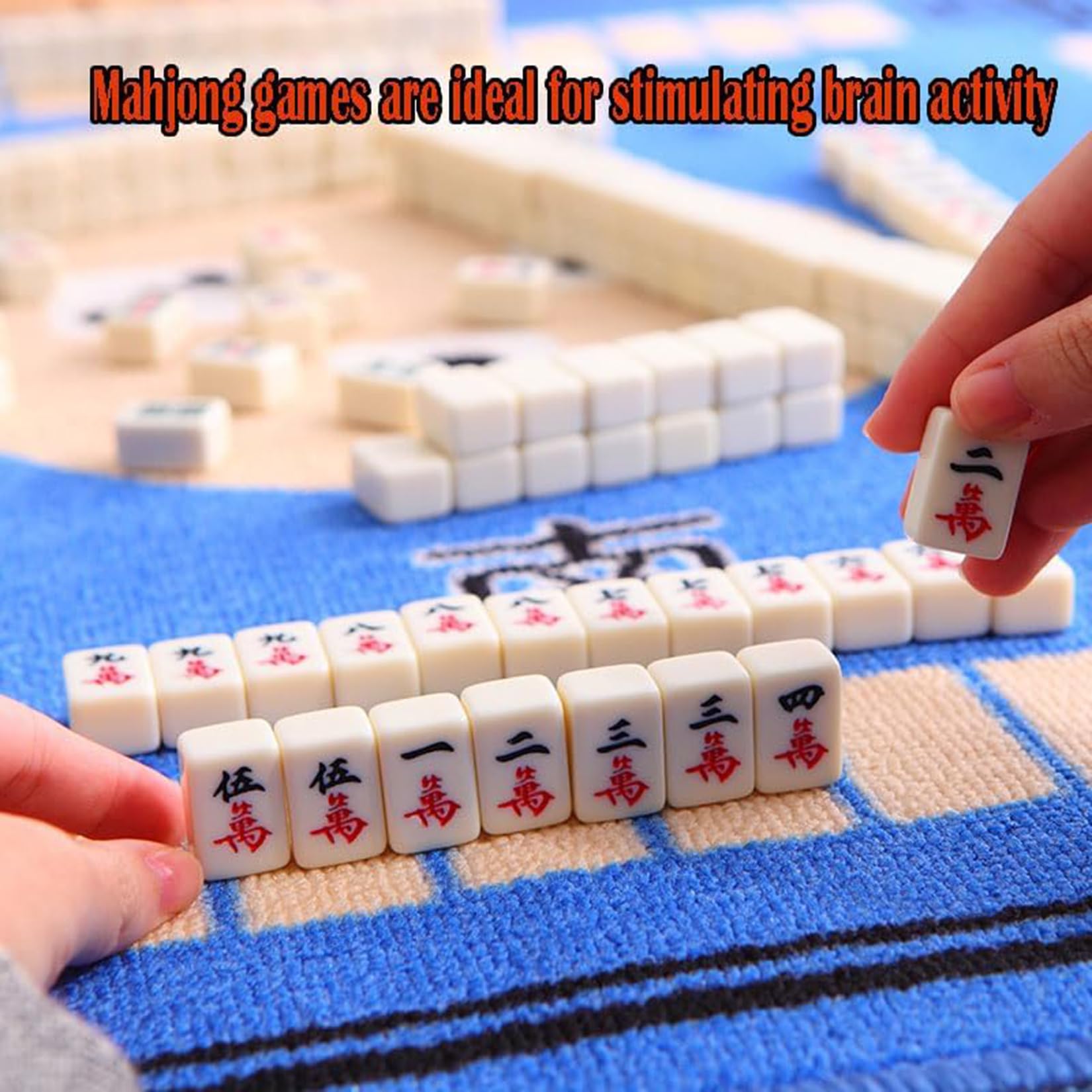 Mini Mahjong przenośna gra planszowa Majong, zestaw 144 kamyczków dla rodziny, w podróży, gra planszowa (styl podstawowy)