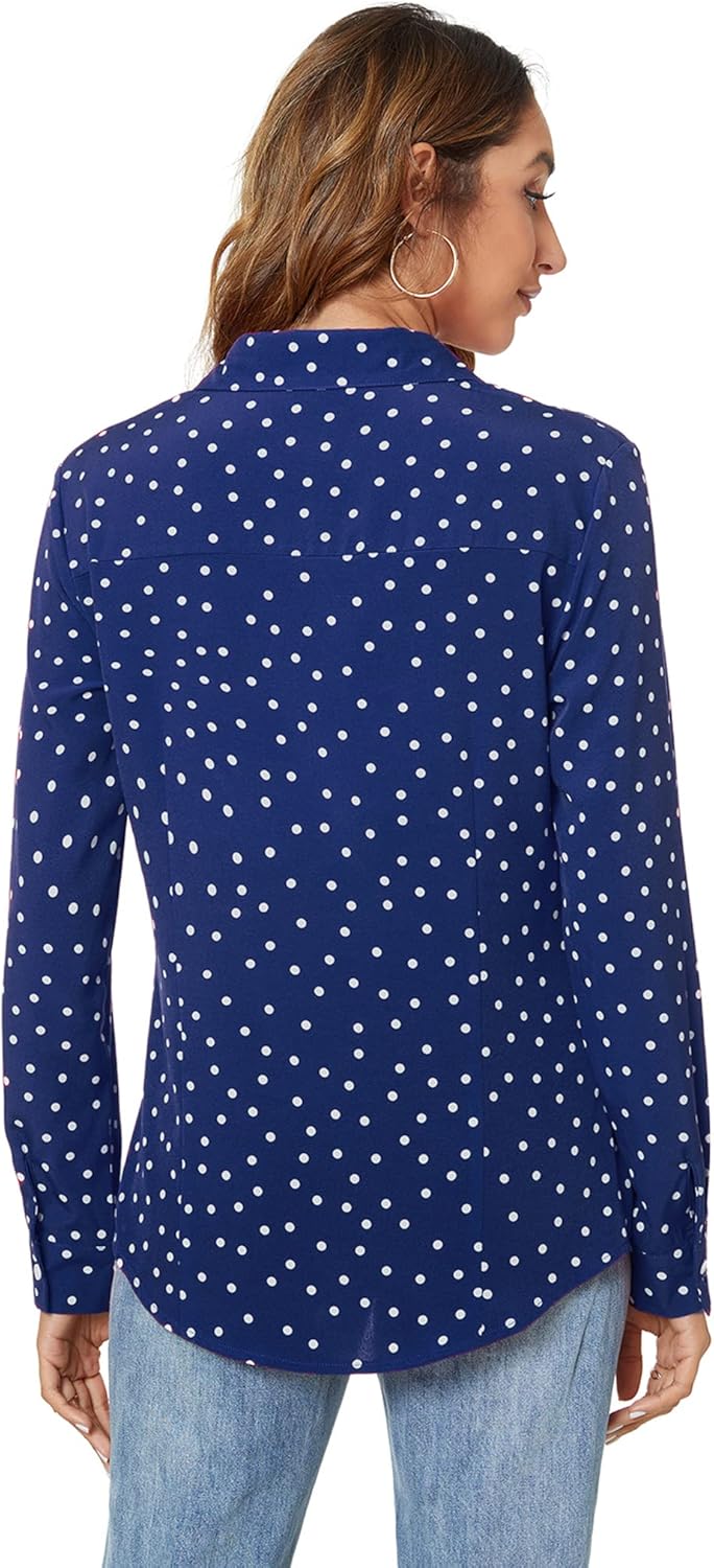 Atnlewhi Womens Long Sleeve Button Down Shirts Classic Work Blouse Stretch Formal Casual Dress Shirt - Image 2