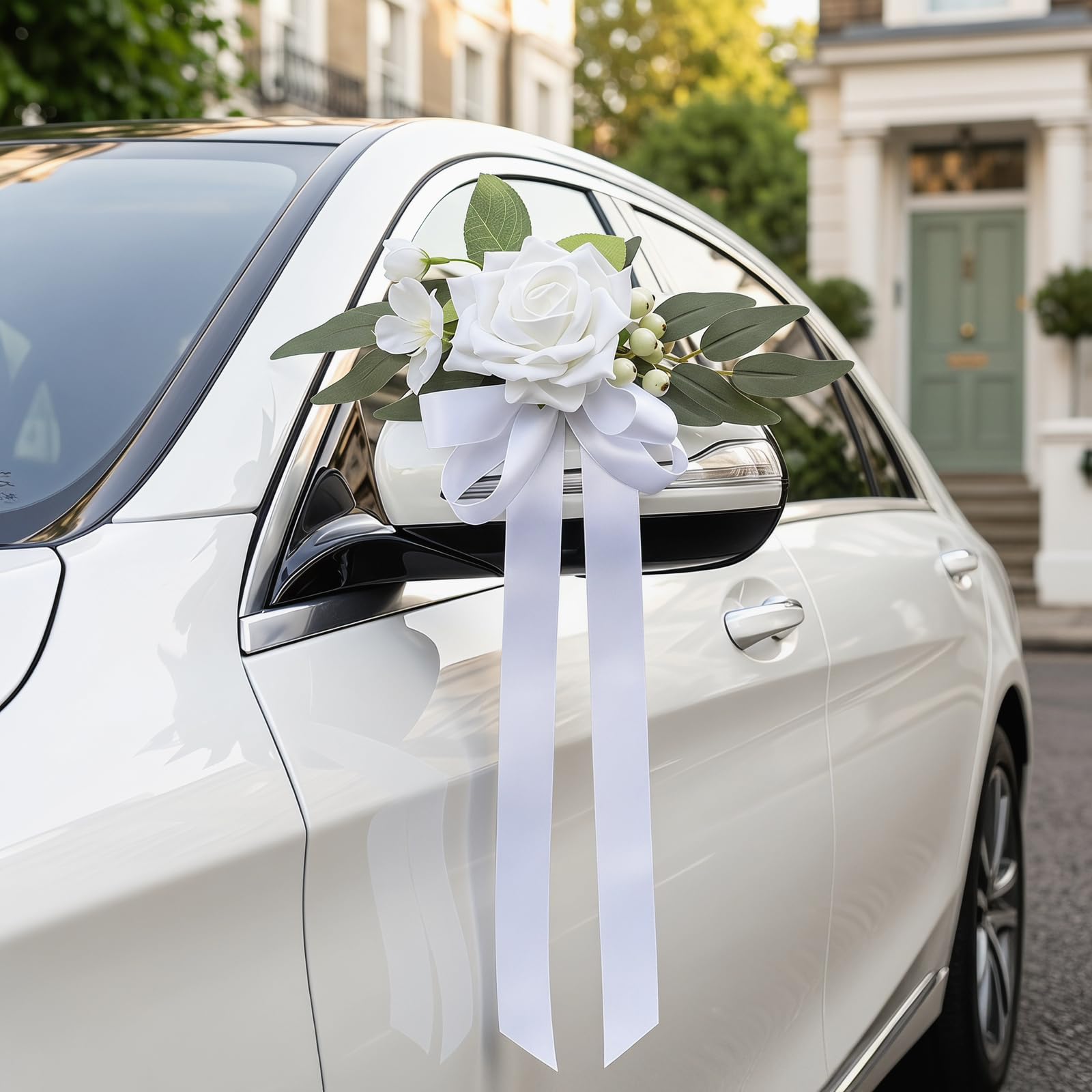 2 Pièces Noeuds de Voiture en Soie, Décoration Voiture Mariage, Simulation de Rose, Nœud de Voiture avec Attaches à Ventouse, pour Chaises en Plein Air, Activités de Fête et Rétroviseur