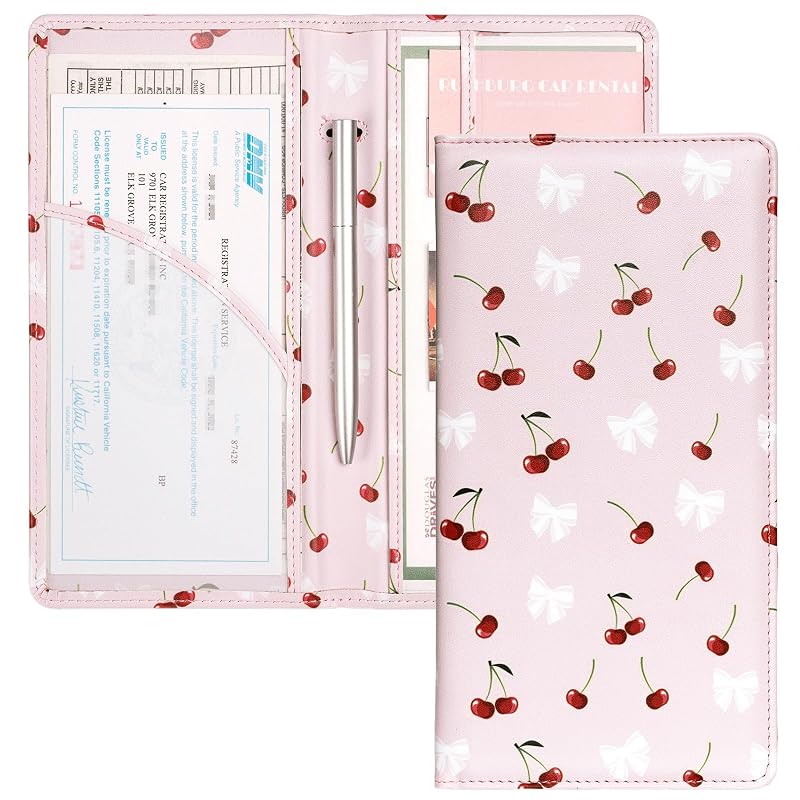 Organizador de Documentos Automotivos Mymazn com Porta-Cartões e Fechamento Magnético Pink Cherry