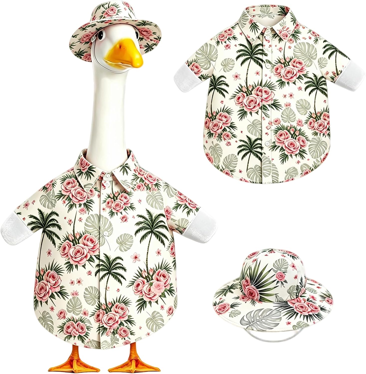 Summer 23 Inch Porch Goose Outfits With Umbrella For Porch Goose Statue Hawaiian Lawn Goose Clothes Silly Porch Goose Accessories Outdoor Garden Patio Yard Decor House Warming Gifts For Women Men