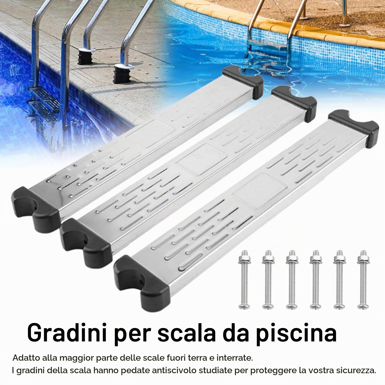 Gradini Per Scaletta Piscina, 3 Pezzi Gradino Antiscivolo Per Piscina Scala Di Ricambio In Acciaio Inox Generale Per Scaletta ScalaPiscina Accessori Antiscivolo Parti Pedale
