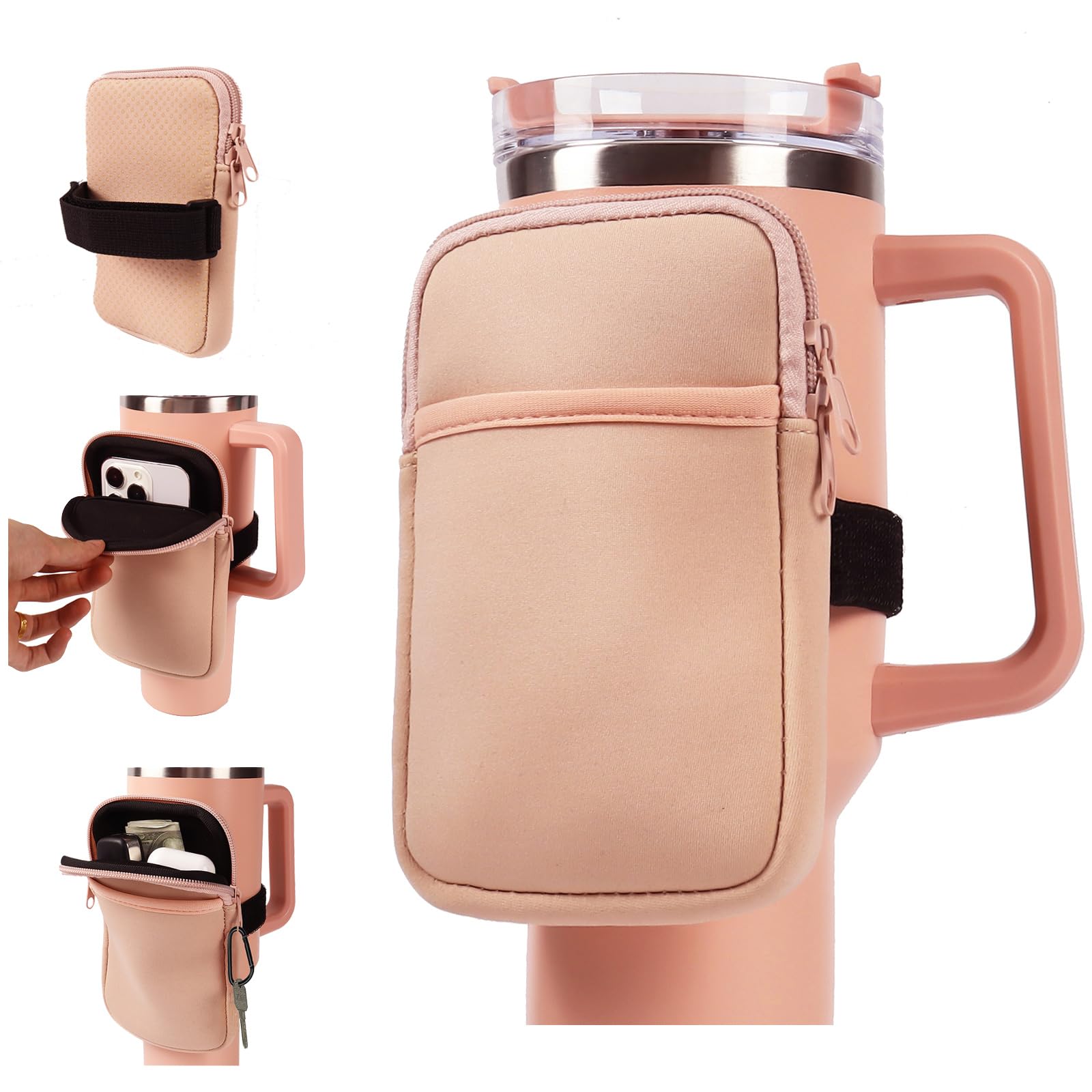 LMYUHONG Water Bottle Pouch for Stanley Cup Accessories 40oz 20oz 30oz,Tumbler Pouch with Versatile Pocket, for Cards, Keys,Earphone. Fits for Phones,