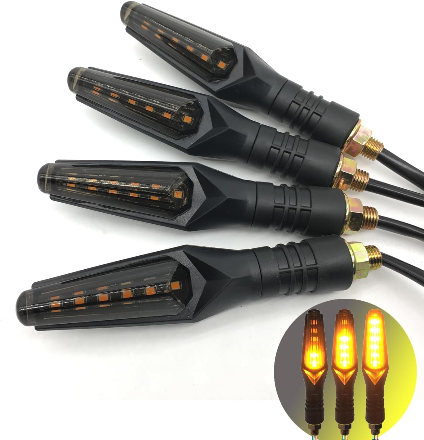 4Pcs Universal Motorcycle turn signals 6 LEDs light Compatible With Kawasaki Honda Suzuki BMW KTM Yamaha Moped Scooter Dirt Bike MSX X-ADV R125 FZ1 Water Flowing Indicator Arrow Blinker Lights (4Pcs)