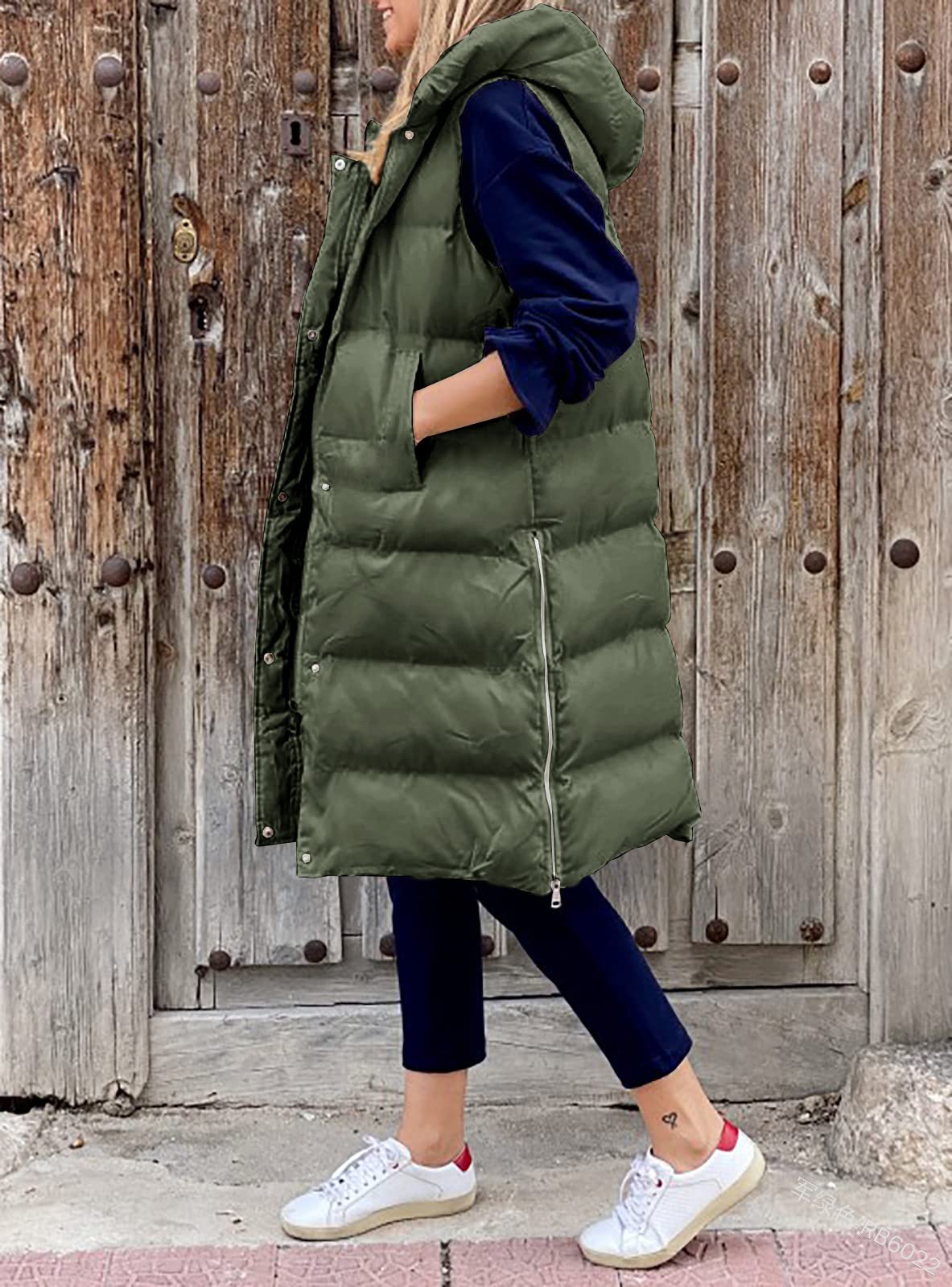 Piumino Da Donna Gilet in Piumino Donna Giacca Piumino Senza Maniche Da Donna Giacca Trapuntino Invernale Con Cappuccio Piumino Capispalla Imbottita Leggero Cappuccio Calda,Verde,M