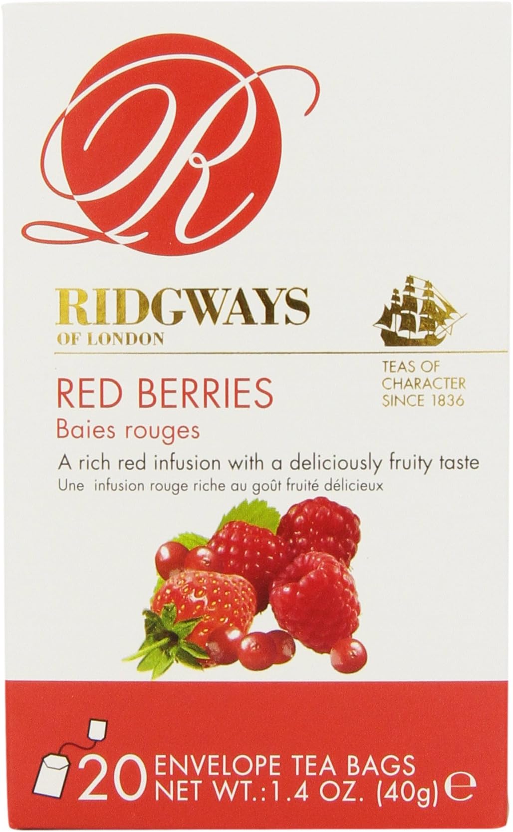 Ridgeways Tea, Red Berries, Envelope tea bags, 20 Count (pack of 6)