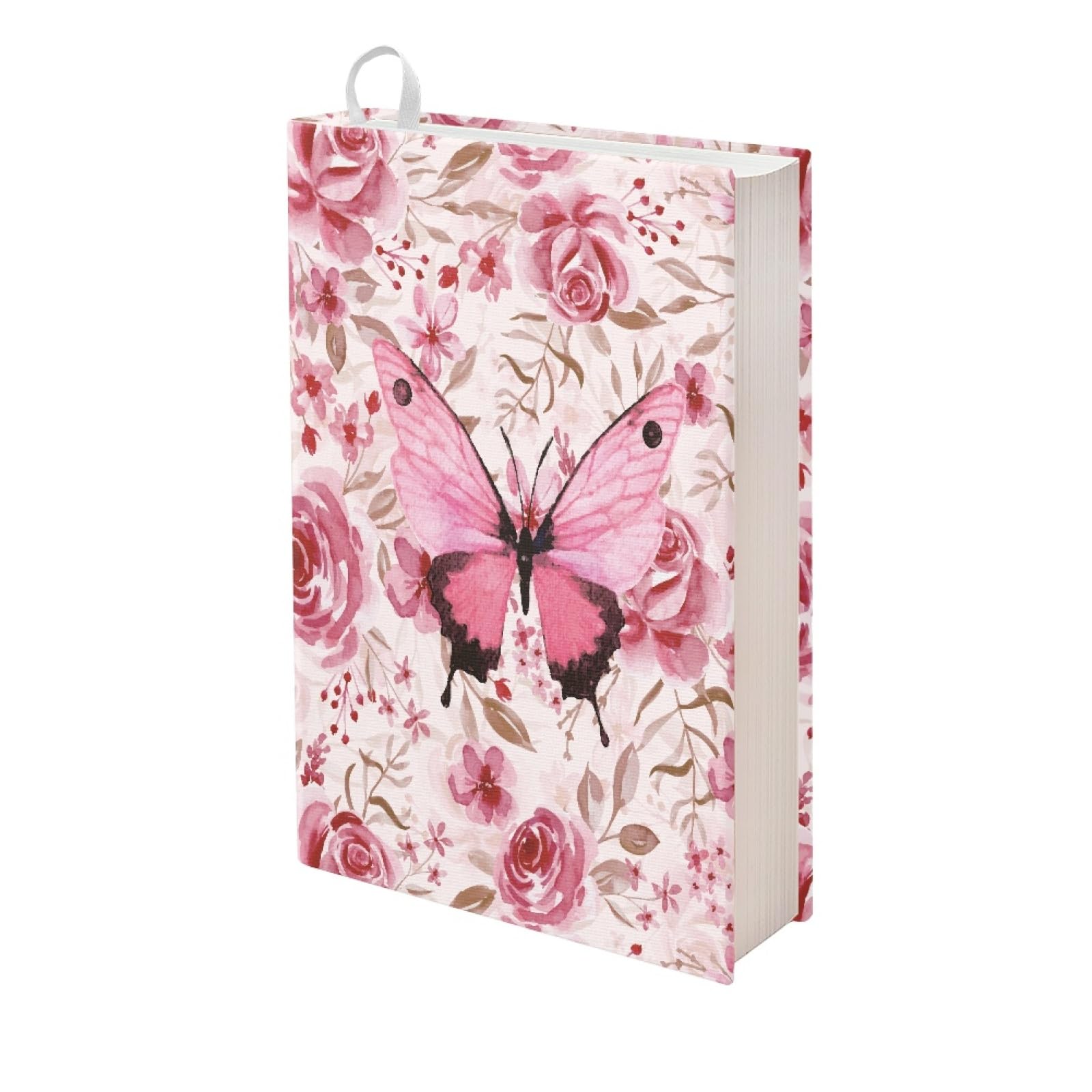Kuiaobaty Pink Butterfly Roses Book Sleeve for Book Lovers, Book Worm Gift Stretchy Fabric Slip on Cover Jackets, Watercolor Floral — image 1