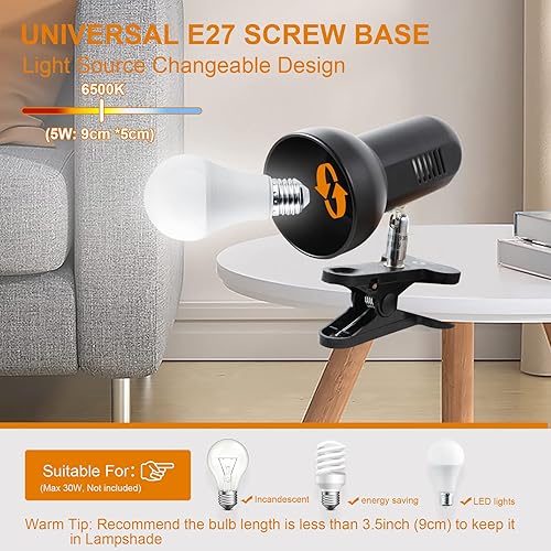 Miniatura 4 de RONG&LAN Lámpara LED de metal con clip para escritorio, luz de lectura ajustable de 360 para cama, luz nocturna de libro amigable con los ojos para