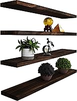 Vista 11 de Estantes flotantes de madera para pared, estantes rústicos de pared para dormitorio, estante flotante montado en la pared, juego de 4 color nogal