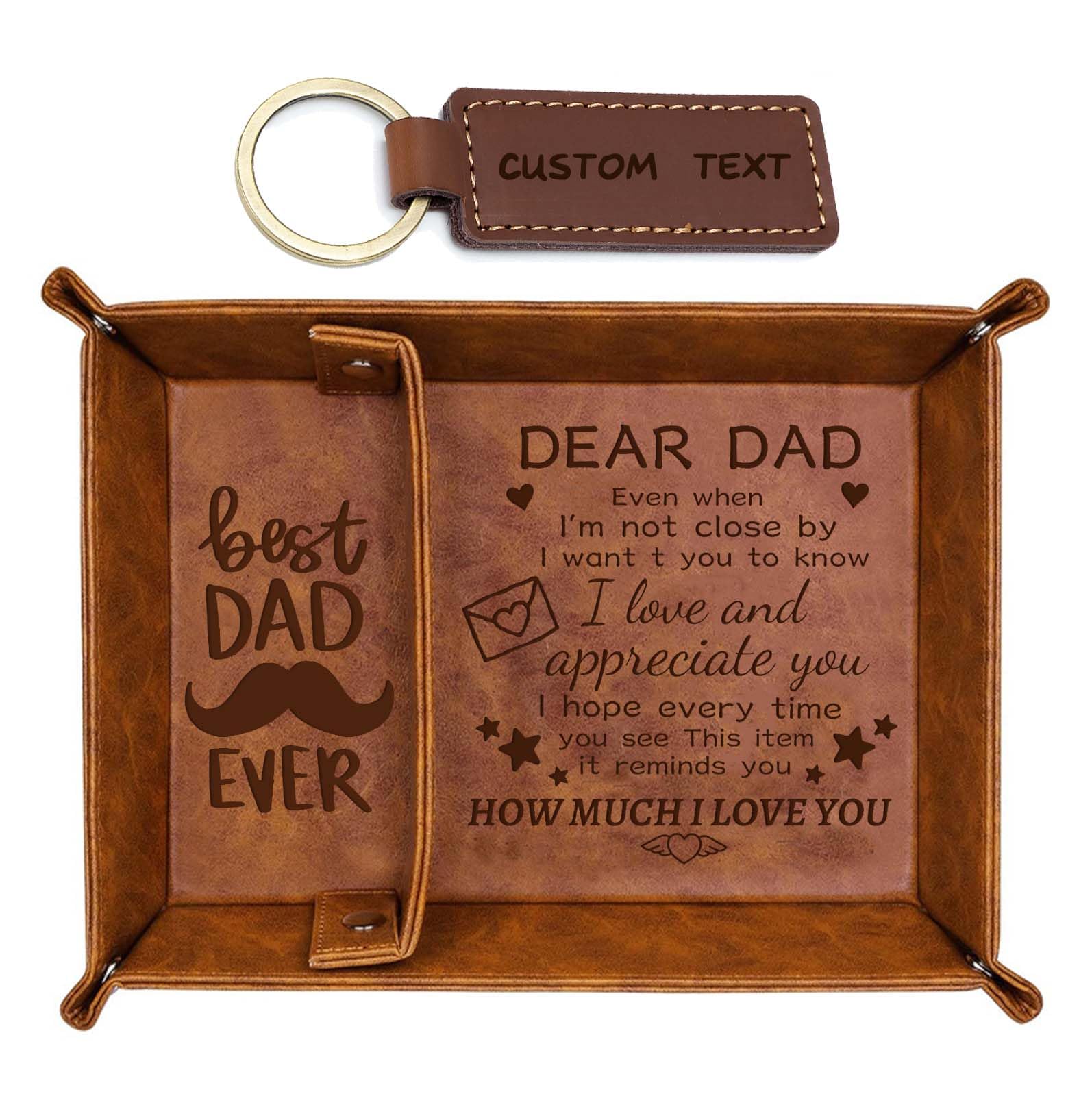 Personalized PU Leather Valet Tray Best Dad Ever Gifts with Engraved Name Logo for Men Dad Custom Tray Desktop Storage Organizer Removable 2