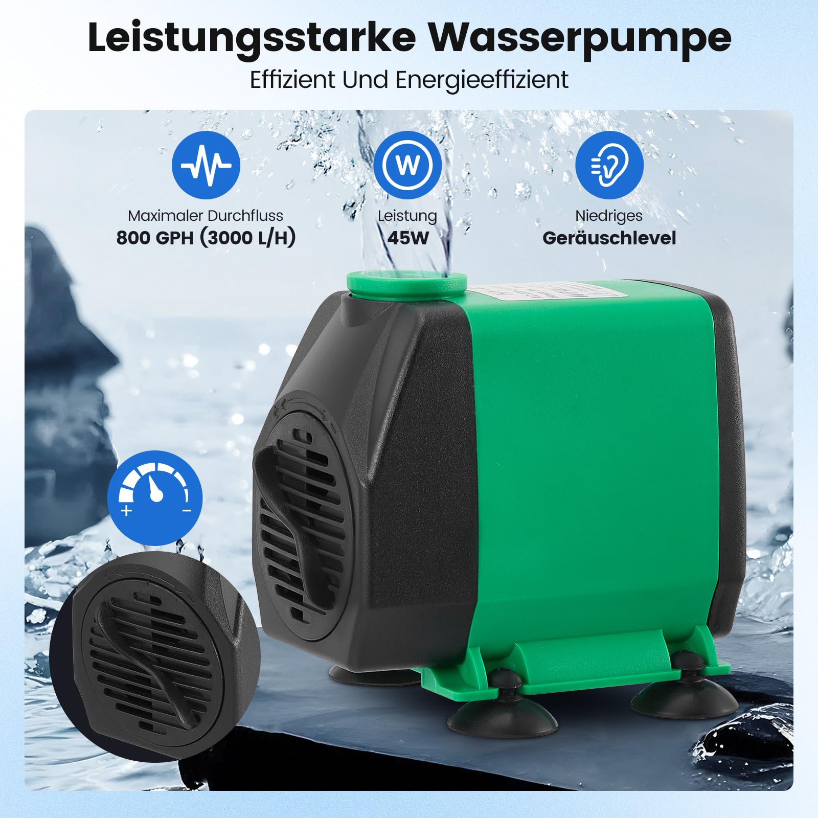 Edelstahl Teich Wasserfall Set 12.2in 40W 3000 L/H Pumpe für Gartenteich