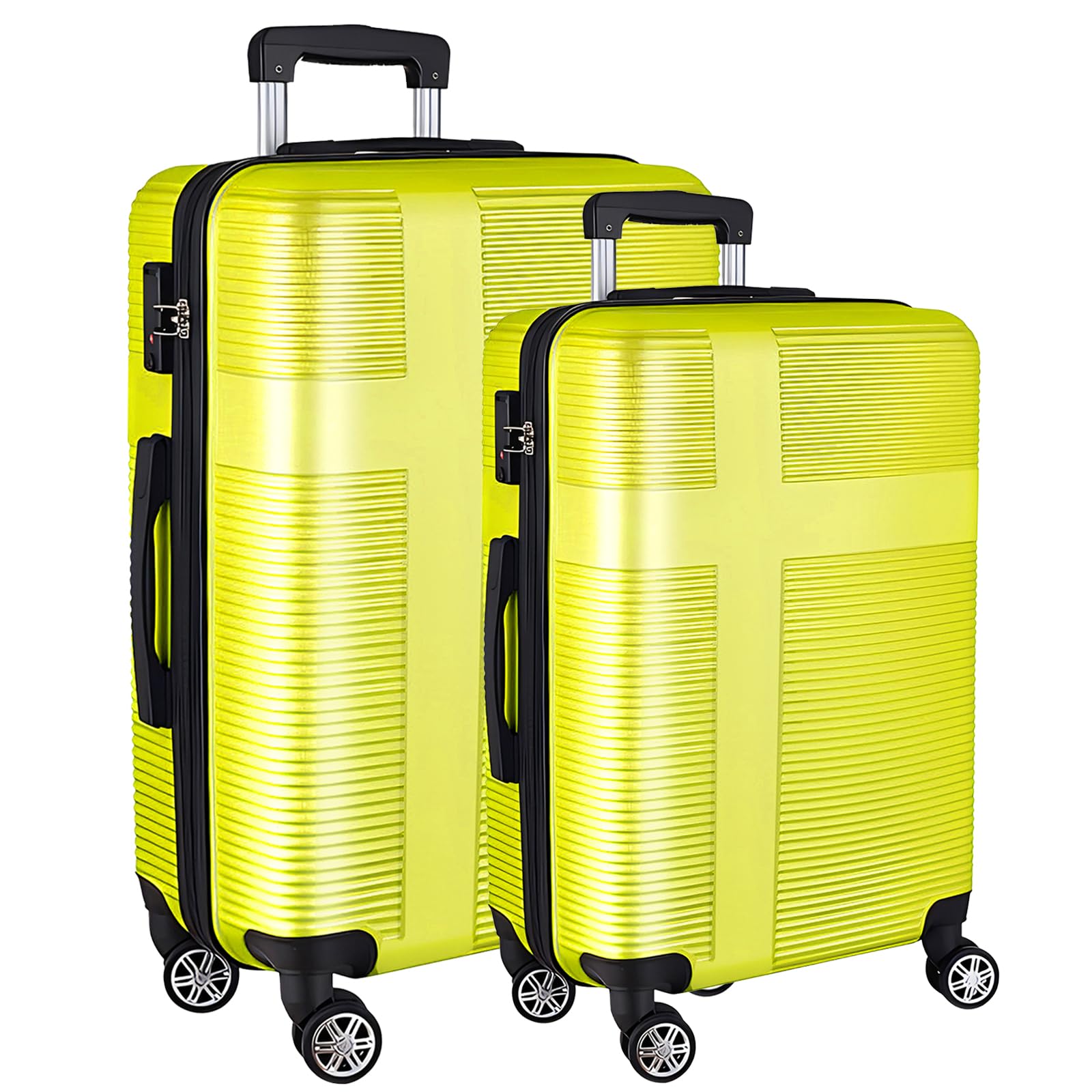 WqzlygHardshell Luggage Sets 2 Pieces, Lightweight Carry-on with Spinner Wheels,Travel Rolling Suitcase Clearance with TSA Lock for Travel (Yellow, 2-Piece Set 20/24)