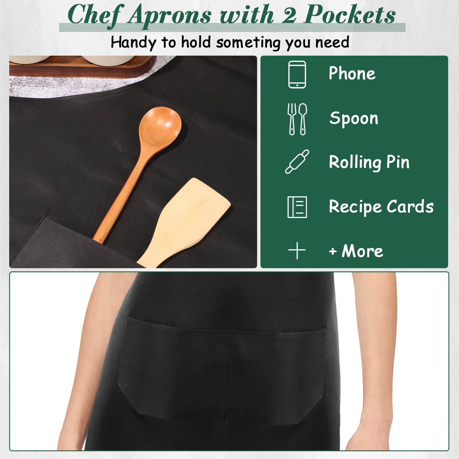 Geosar 20 Pcs Unisex Chef Aprons for Men Adjustable Bib Apron with 2 Pockets Cooking Aprons for Women for Kitchen Restaurant Coffee House Home School Gardening Baking BBQ - Image 4