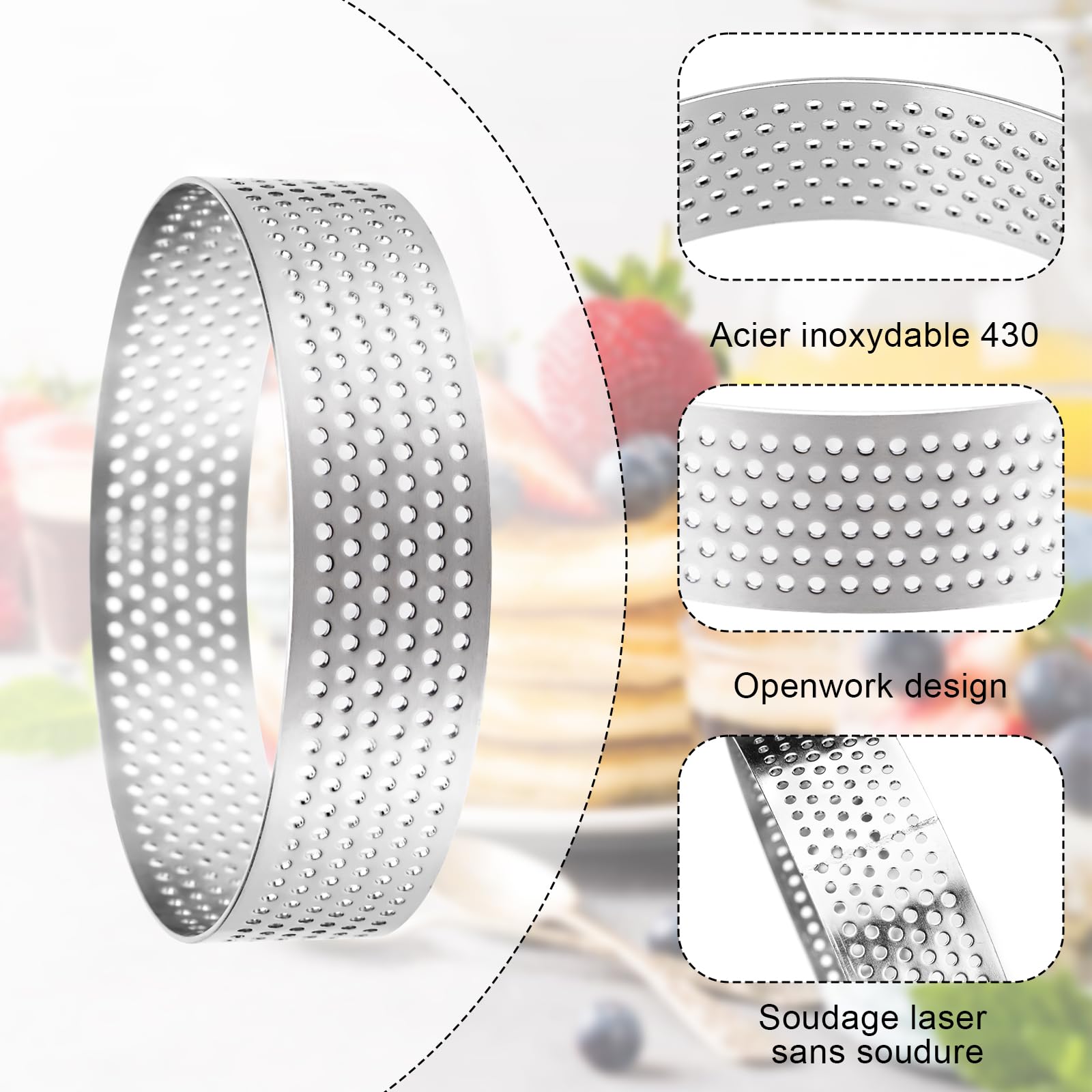 Set Di 6 Anelli Per Torta In Acciaio Inossidabile 8 Cm – Stampo Rotondo Forato Per Quiche, Pasticcini E Dessert, Lavabile In Lavastoviglie