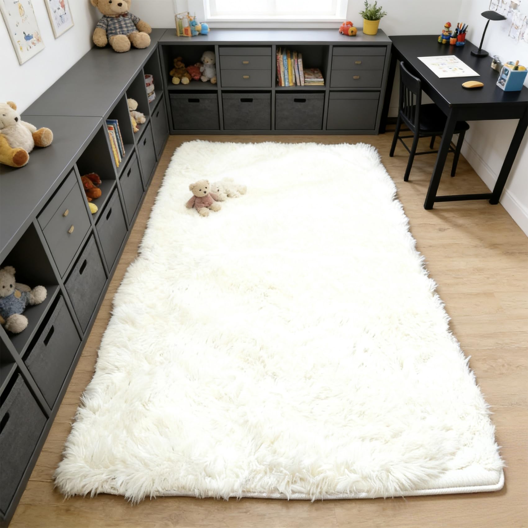 Dywany Do Salonu 85 x 290 cm Antypoślizgowy, Miękki, Elegancki, Łatwy Do Czyszczenia, Nie Gubi Włosia, Zmywalny Dywany Włochate Do Sypialni, Salonu, Kuchni, Korytarza, Biały