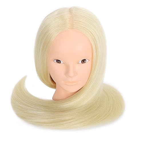 Miniatura 8 de Cabeza de maniquí con cabello humano 100% real, cabeza de muñeca de maniquí de cosmetología para peinar peluquería práctica cabeza de entrenamiento