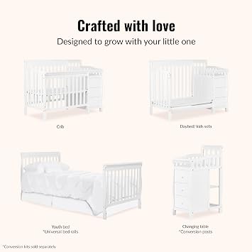 Dream On Me Jayden 4-in-1 Mini Convertible Crib and Changer, White | Detachable Changer, 3 Drawers, 3-Position Support, Twin Bed, BSA, 50Lb